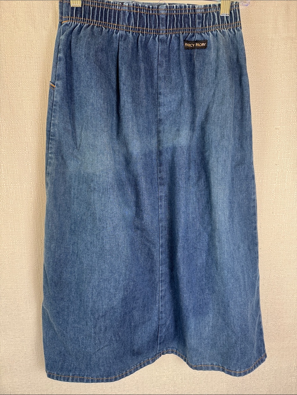 Vintage 70s Fancy Props Wilkins Denim Midi Skirt Snap Front A-Line - Picture 6 of 10